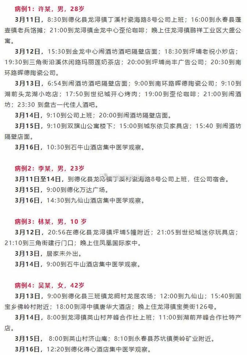 德化县近期死亡病例轨迹公布:德化新增疑似病例
